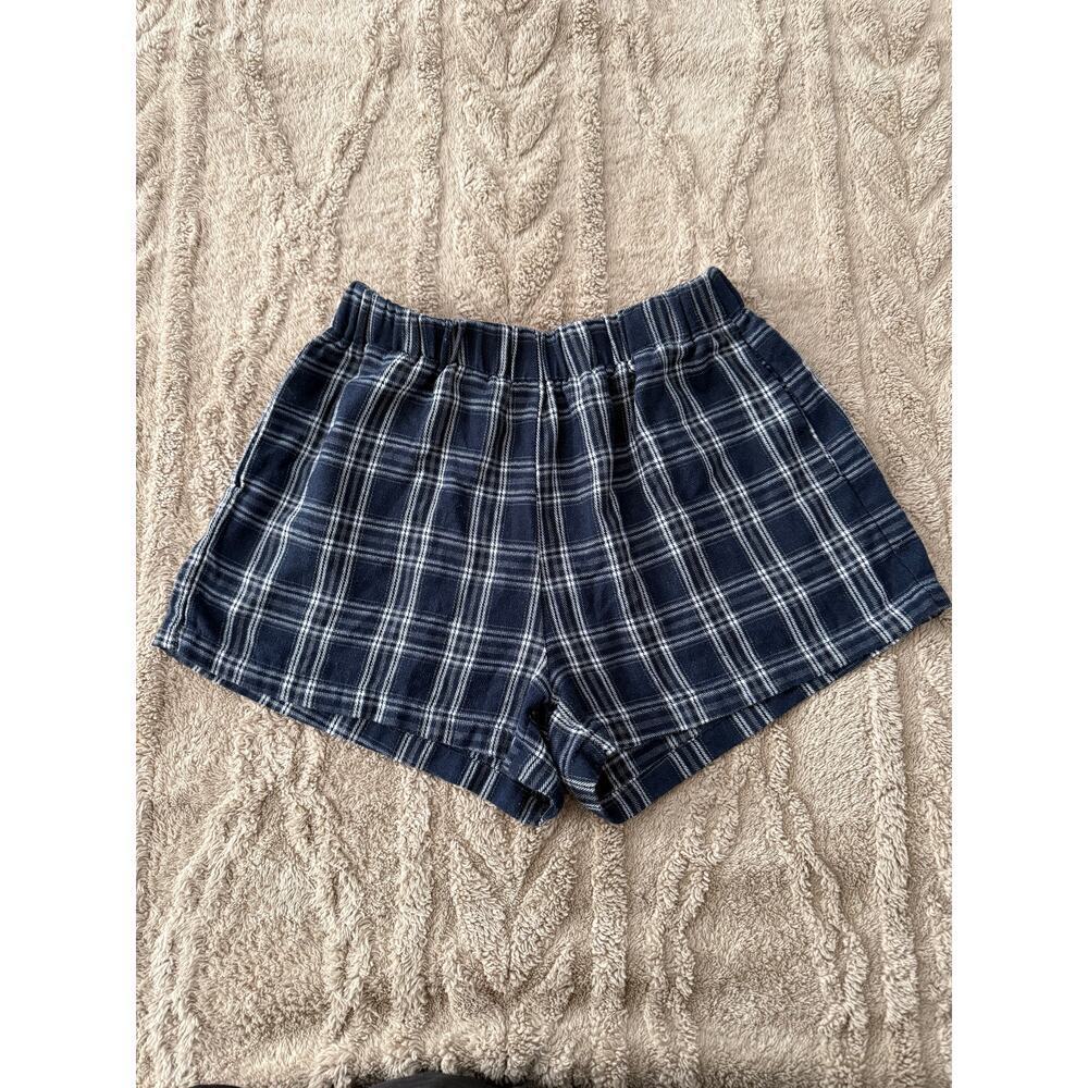 SHEIN Plaid Lounge Shorts Blue White Medium Cozy Pajama Shorts